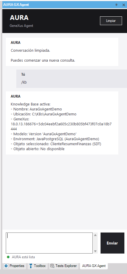 Panel integrado de AURA GX Agent